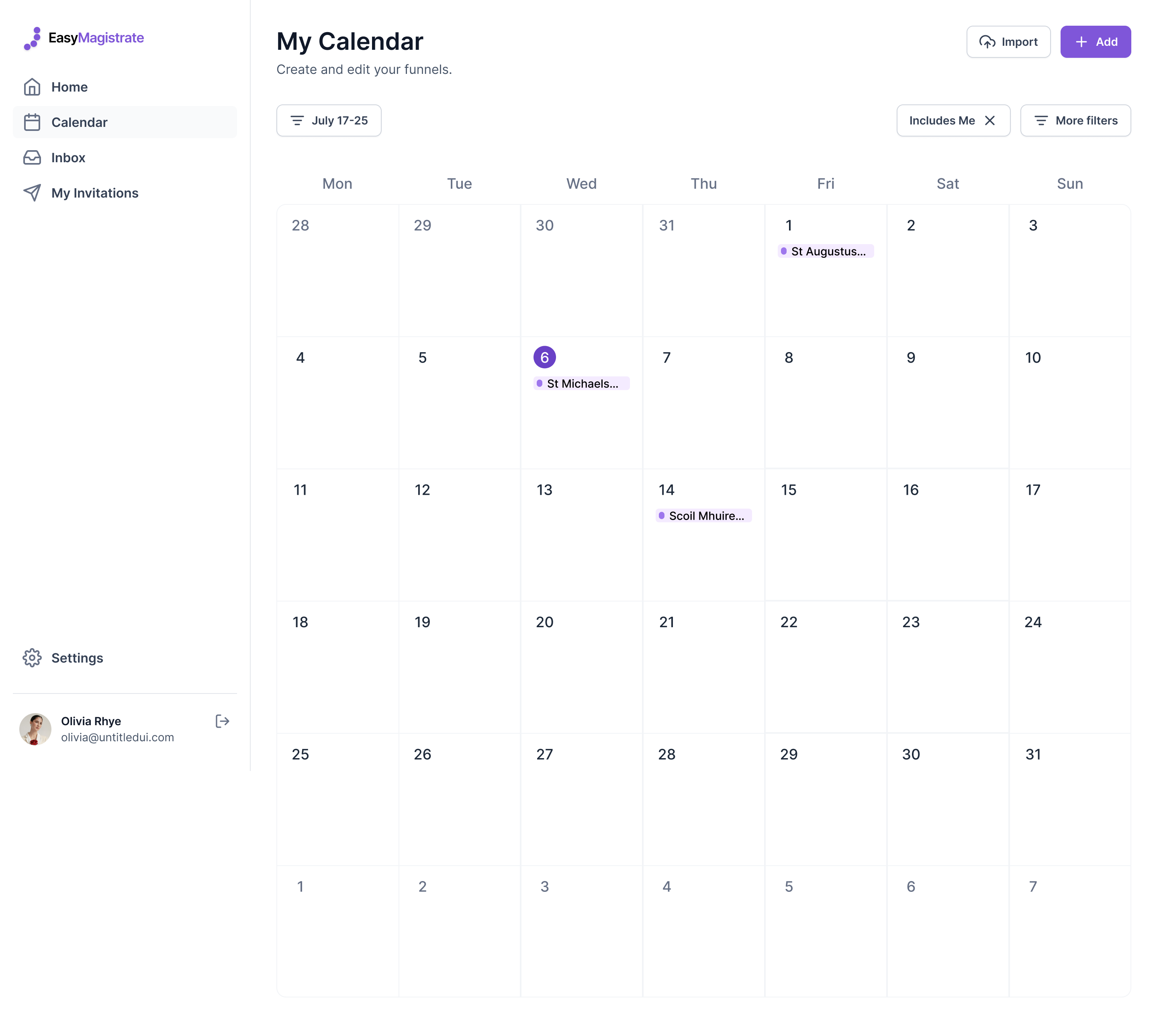 Calendar view for browsing and signing up for school visits