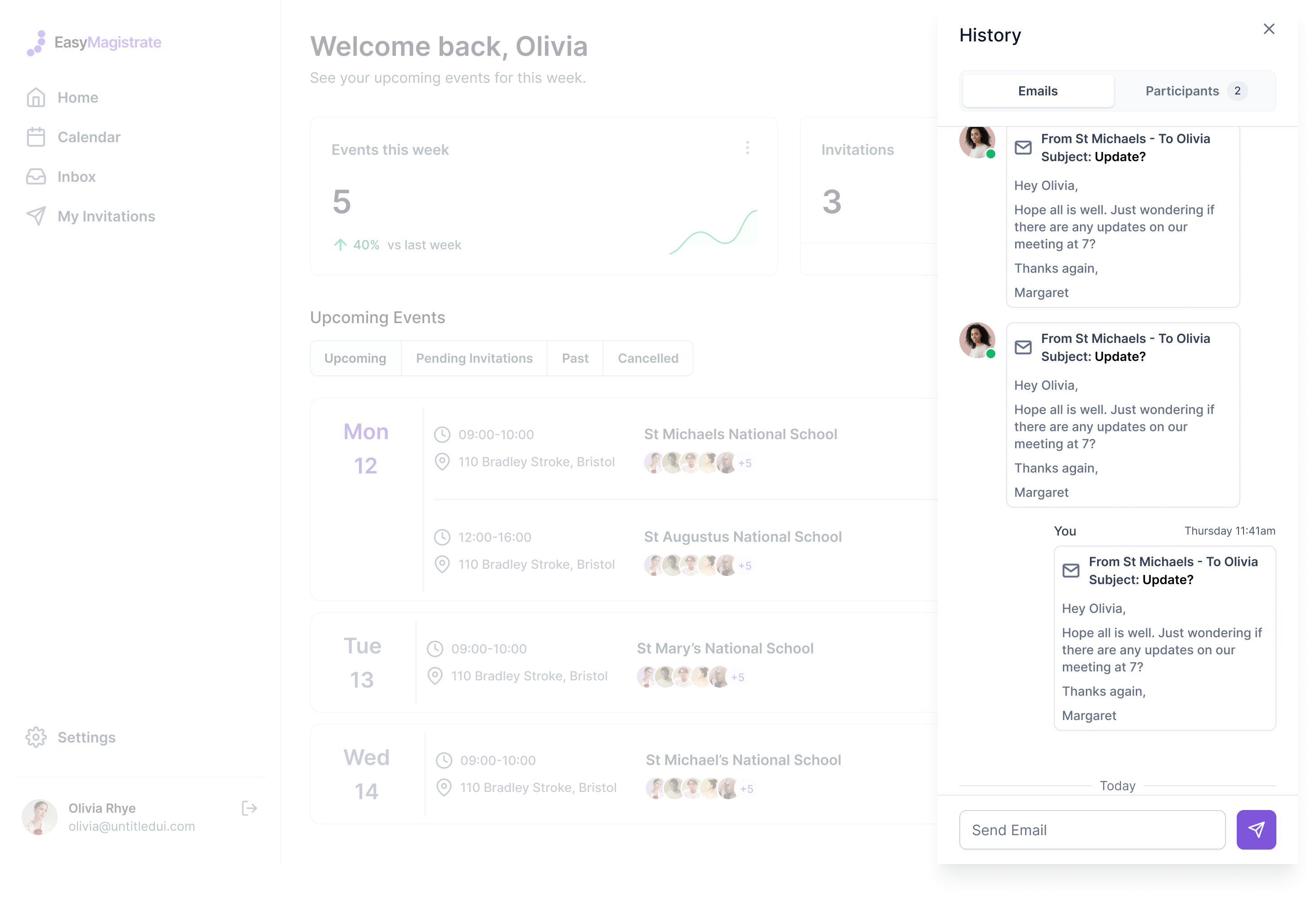 Built-in messaging and email history