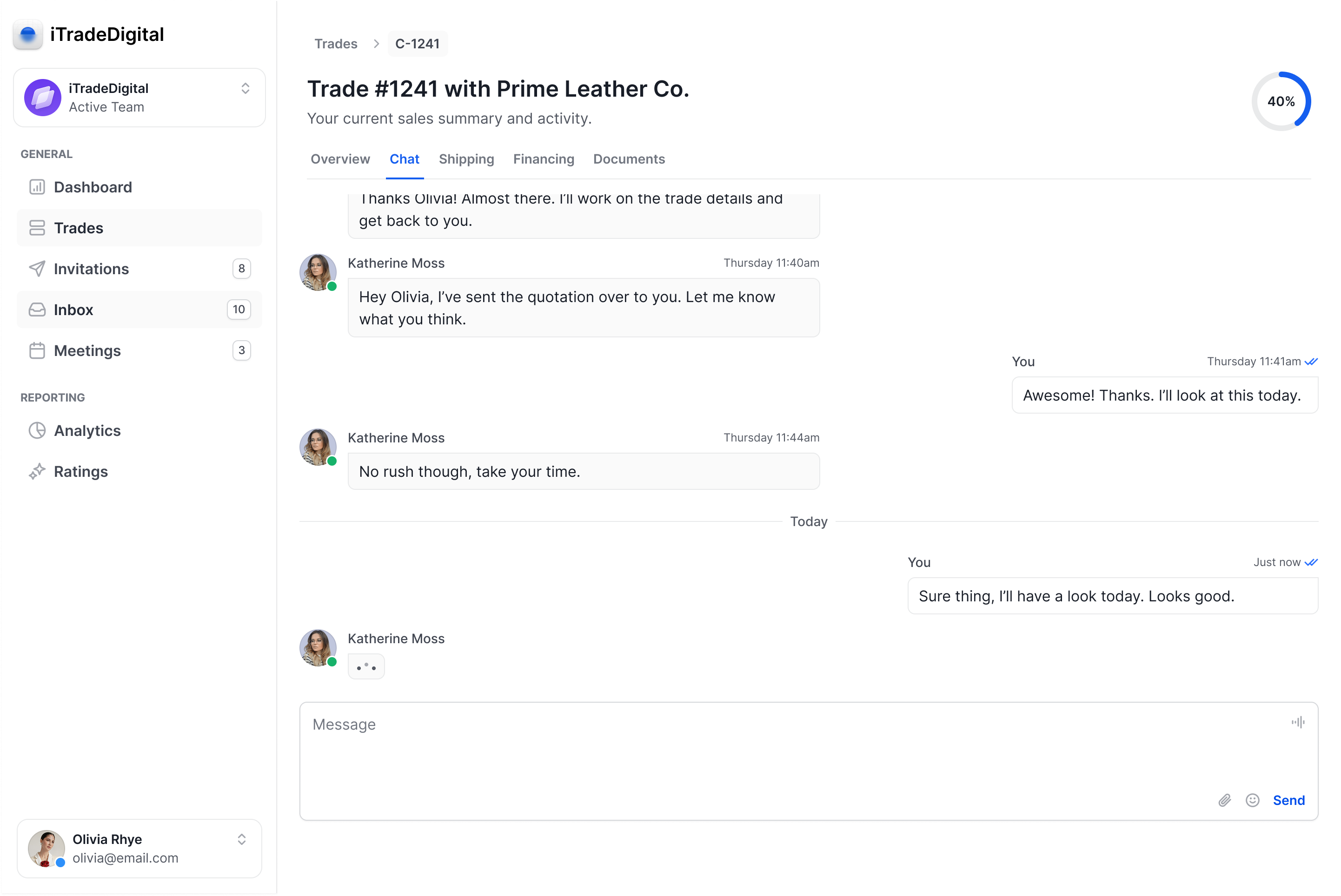 In-app chat built into each trade